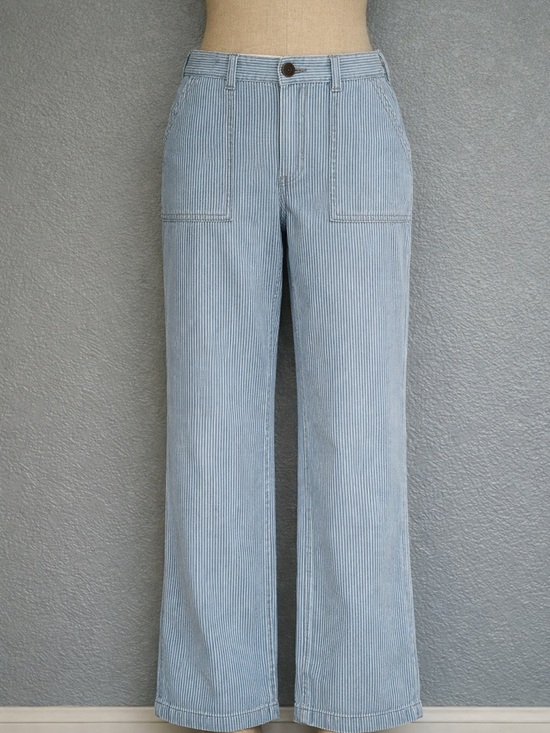 GAP Denim - GAP Blue Pinstripe Straight‑Leg Cotton Pants · Size 8 · Patch Pocket Casual